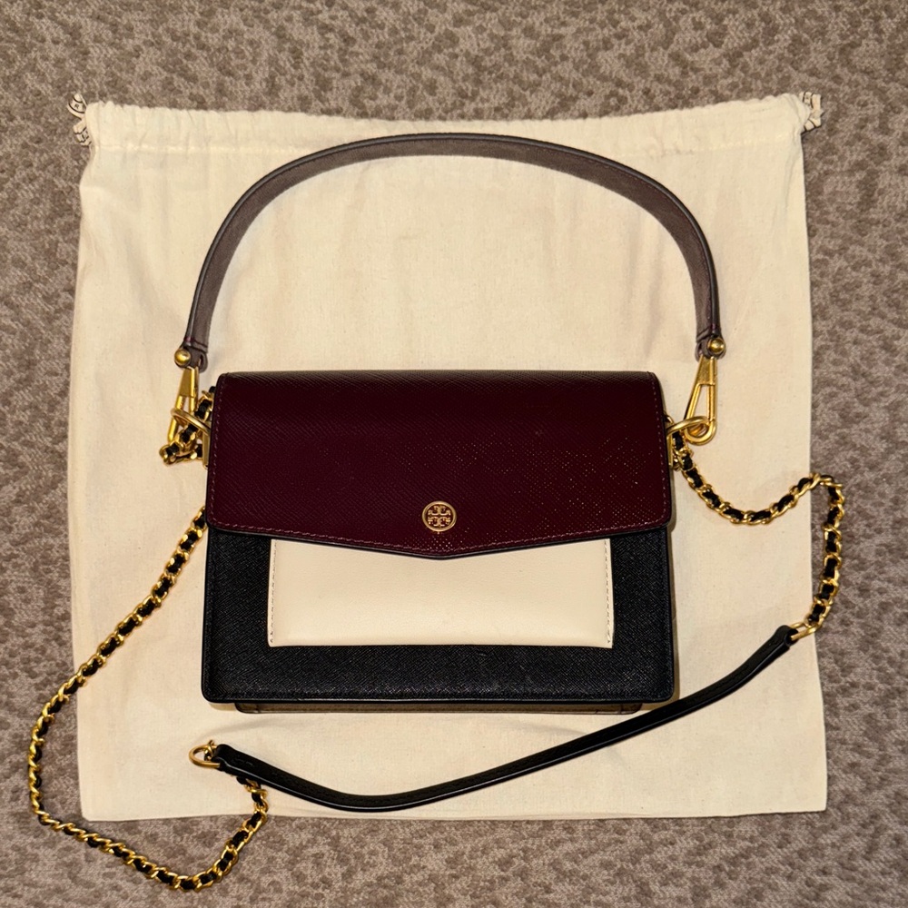 Tory Burch Burgundy, Black, and Cream Crossbody Bag